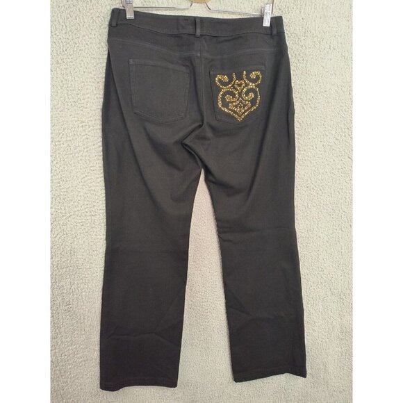 St. John Black Gold Studded Heart Pocket Mid Rise Straight Leg Jeans Womens 10 - Picture 1 of 10
